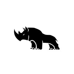 Powerful rhino logo featuring a bold black silhouette with sharp, aggressive lines. A modern geometric design representing strength, protection, and endurance. © Rahmad