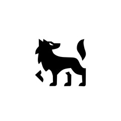 Fototapeta premium Minimalist wolf silhouette logo with a sharp, modern geometric design. A clean black and white icon representing loyalty, leadership, and wilderness spirit.