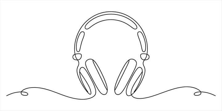 Single continuous line art drawing of over-ear headphones for audio and entertainment Vector, illustration