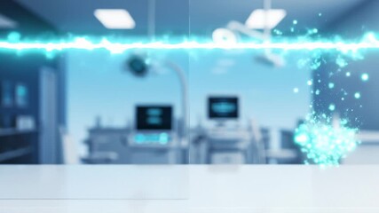Abstract Pulse Visuals Overlay Over Operating Room Background - Powered by Adobe