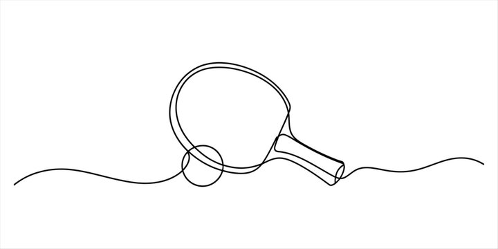 Continuous line drawing of a ping pong paddle and ball in a minimalist art style Vector, illustration