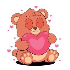 Teddy Bear Cuddling a Pink Heart with Love