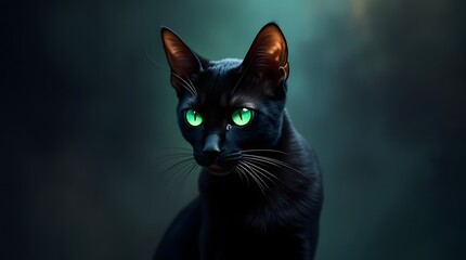 Elegant Black Cat with Emerald Eyes