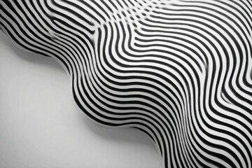 Black and white wavy line pattern creates abstract optical illusion with imperfect precision and minimal bending, forming dynamic and visually engaging design