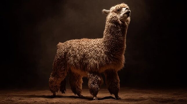 Ferocious Alpaca Roaring While Standing Full Body Wildlife Illustration Generative AI
