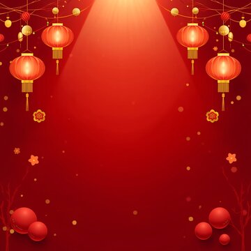 Chinese New Year Celebration with Red Lanterns and Golden Light