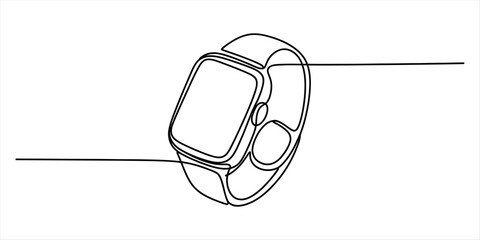 A single continuous line drawing capturing the form of a modern smartwatch Vector, illustration
