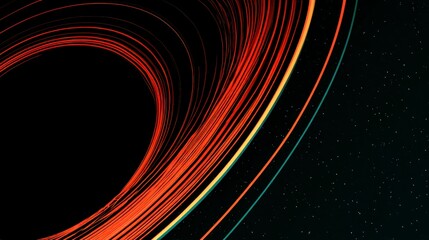 Black hole with glowing red and orange swirling rings in space, creating dynamic and mysterious cosmic scene with stars in background