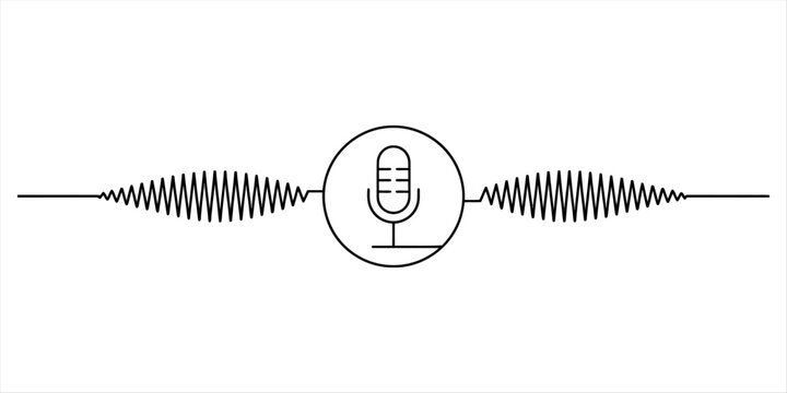 Microphone icon with sound waves representing audio recording Vector, illustration
