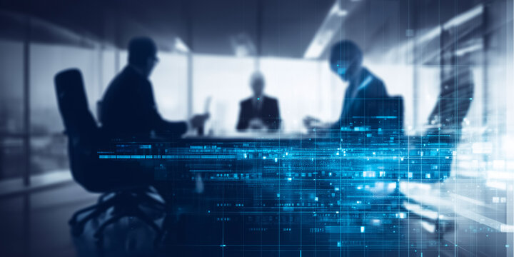 A blurred business meeting inside modern office reflects the concepts of business - Powered by Adobe