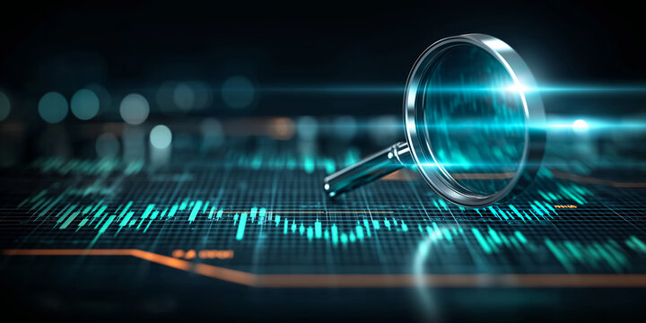 A magnifying glass illuminates digital data and financial analysis. highlighting the power of detailed inspection and the intricacies of economic trends.  - Powered by Adobe