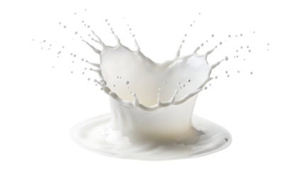 A dramatic splash of white liquid likely milk or cream captured mid air against a stark black