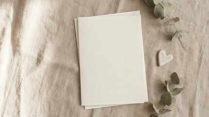 Blank paper and eucalyptus leaves on white background with for your text.