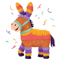 Naklejka premium Pink mexican horse pinata cartoon isometric vector illustration with paper clothes sweets inside representing latin american culture traditions website poster banner element