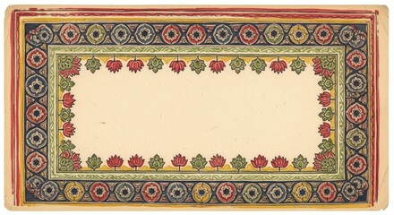 Vibrant floral patterned rug with colorful border on a plain background