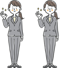 OKサインをする女性会社員　全身　ベクター