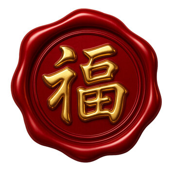 Red Wax Seal with Golden Chinese Character for Fortune Symbol