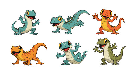 Obraz premium Collection of Six Adorable Cartoon Geckos in Various Poses and Colors.
