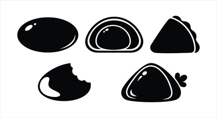 Variety of Sweet Asian Delicacies Silhouettes Mochi and Traditional Pastry Icon Collection