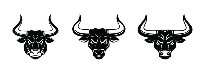 Stylized bull head illustrations on a white background © Tulippp