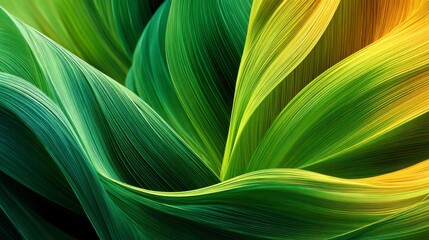 Green leaf texture with flowing lines and natural light creating vibrant and fresh atmosphere, highlighting sustainable innovation and organic growth in nature