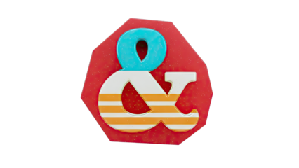 3D Ampersand Symbol with Stripes and Turquoise Accent