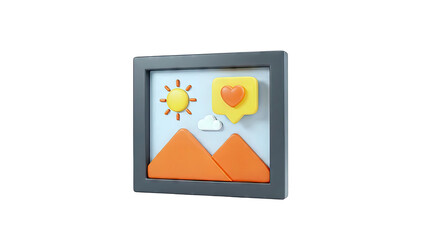 3D Icon of a Framed Landscape with Social Media Like