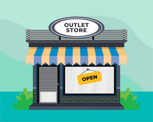 Flat design store front with place for name