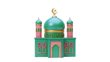 Obraz premium 3D Mosque Illustration with Green Domes and Gold Accents