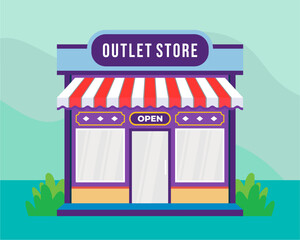 Flat design store front with place for name