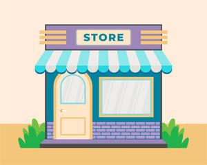 Flat design store front with place for name