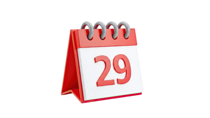 3D Rendering of a Red Desk Calendar Showing the 29th