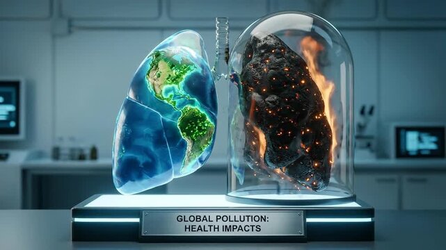 Visualizing the devastating health impacts of global pollution on human lungs and the planet.