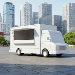 White food truck parked on city street