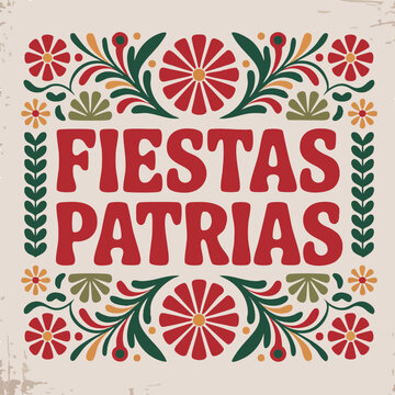 Spanish text fiestas patrias national holidays banner featuring mexican theme patriotic celebration elements perfect for festive cultural design and holiday decoration artwork