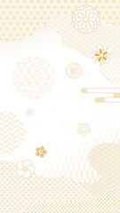 金色の和風の背景／和柄と花