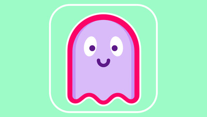 Fototapeta premium Cute Cartoon Ghost with a Friendly Smile and Pink Outline.