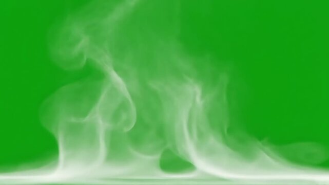 Rising white steam smoke vapor effect on chroma key green screen background