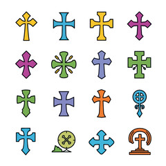 Collection of Colorful Christian Cross Icons with Unique Designs.