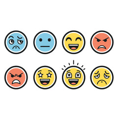 Fototapeta premium Collection of diverse emoji faces expressing various emotions and reactions.