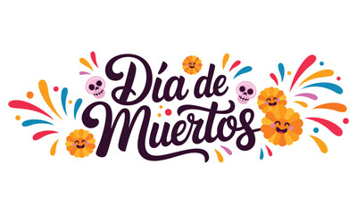 Vector illustration dia de muertos day of the dead spanish text lettering ideal for cultural holiday decoration mexican celebration and traditional festival artwork