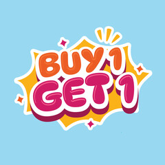 Fototapeta premium Buy 1 get 1 promo item sign logo online shopping sale badge sticker tags discount offers template