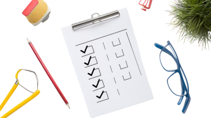 Checklist with completed and pending tasks goal planning concept on transparent background