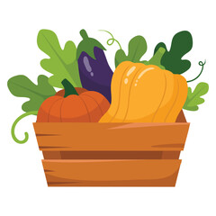 Vector illustration of basket filled with ripe agricultural crops perfect for harvest season autumn farm produce and organic themed artwork © Nass Studio