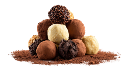 Chocolate truffles assortment luxury winter dessert isolated on transparent background