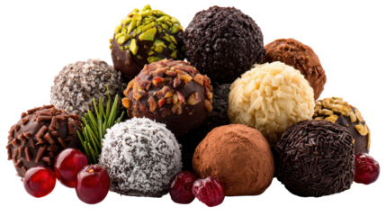 Fruitcake with pine cones and sparkling tinsel isolated on transparent background