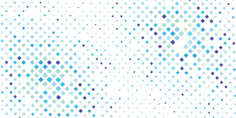 A dynamic abstract background featuring a scattered pattern of blue and teal diamond-shaped pixels on a white canvas, creating a modern digital texture.