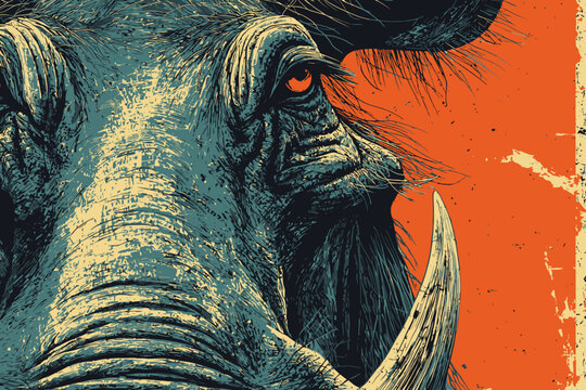 High Contrast warthog Graphic Design with Vintage Distressed Texture