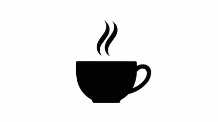 Obraz premium Black silhouette of a steaming coffee cup on a white background.