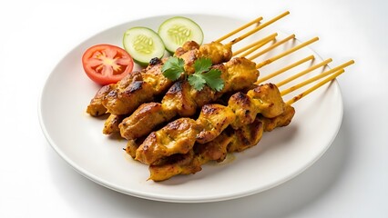 Appetizing grilled meat skewers on a plate with vegetables